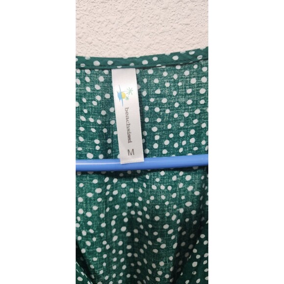 Beachsissi Green And White Polka Dot Dress Ruffle Short Sleeve Workwear Preppy M - Picture 3 of 5
